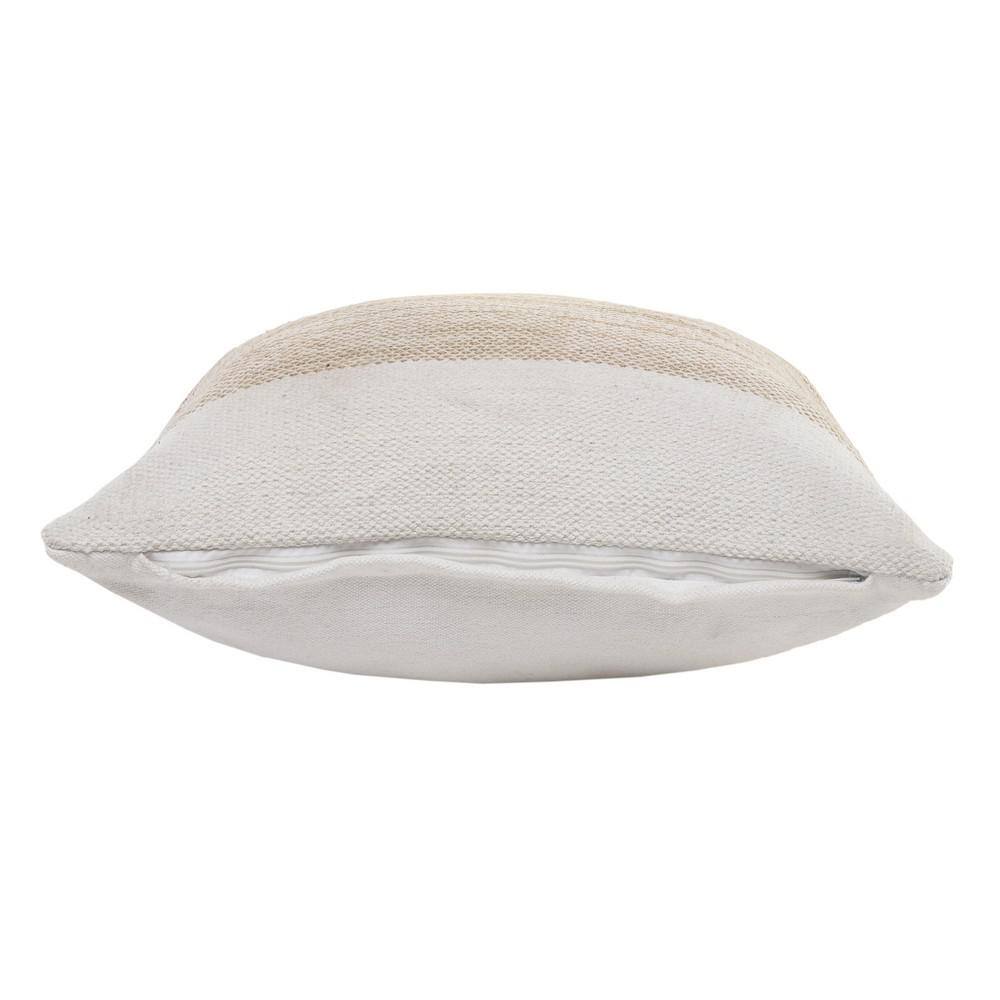 LR Home Border Off White / Beige Jute Woven Band Durable Poly-Fill 20 in. x 20 in. Throw Pillow