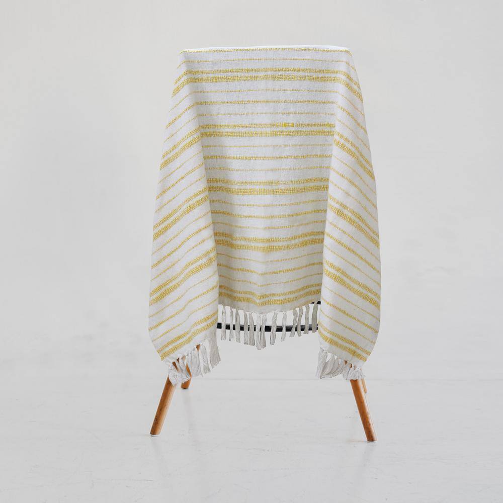 None Hampton Stripe Gold and Cream 50 in. x 60 in. Cotton Throw Blanket