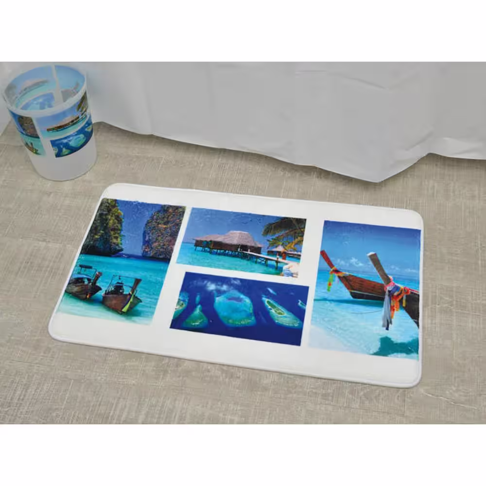 None Printed Microfiber Bath Rug Paradise Blue 30 in. L x 18 in. W