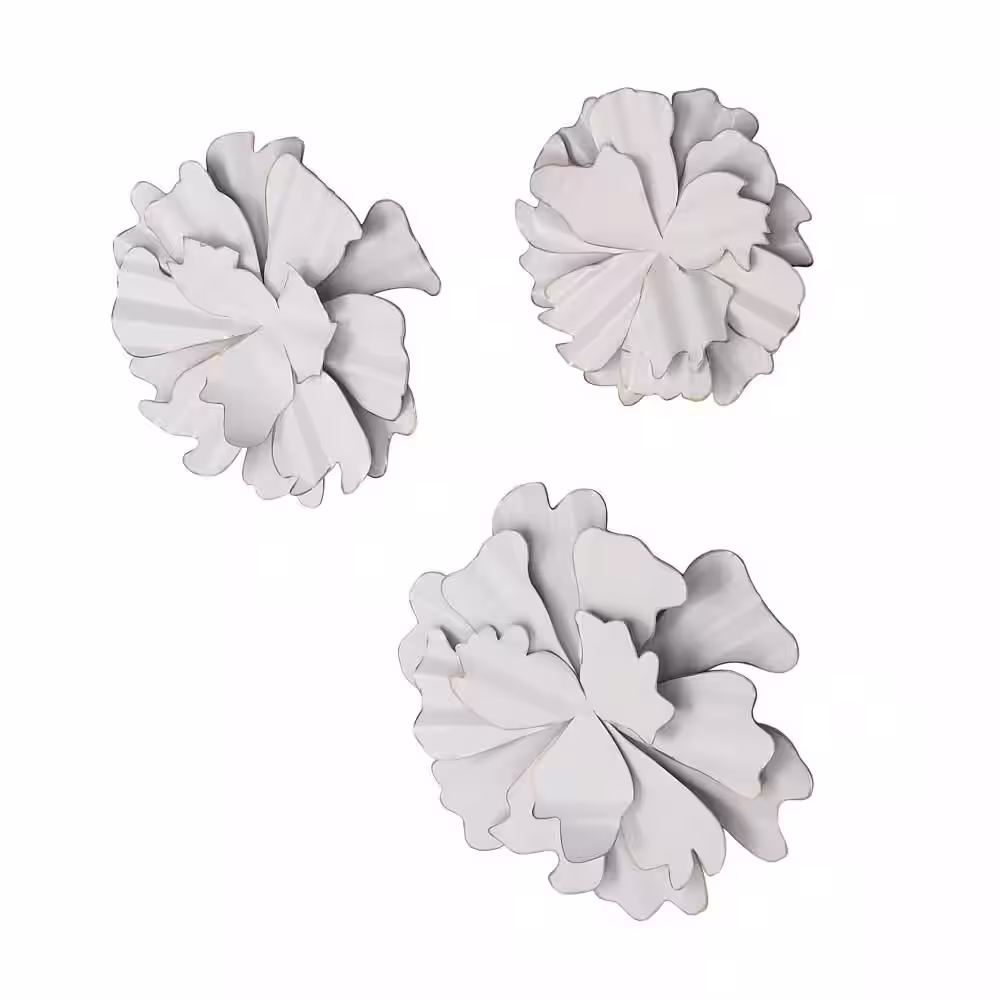 Litton Lane Metal White Floral Wall Decor (Set of 3)