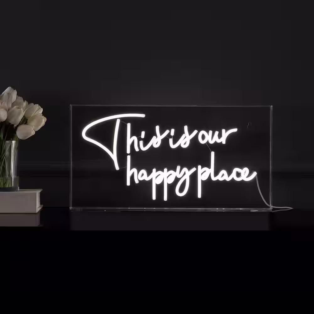 JONATHAN Y This Is Your Happy Place 19.6 in. x 10.1 in. Contemporary Glam Acrylic Box USB Operated LED Neon Night Light, White