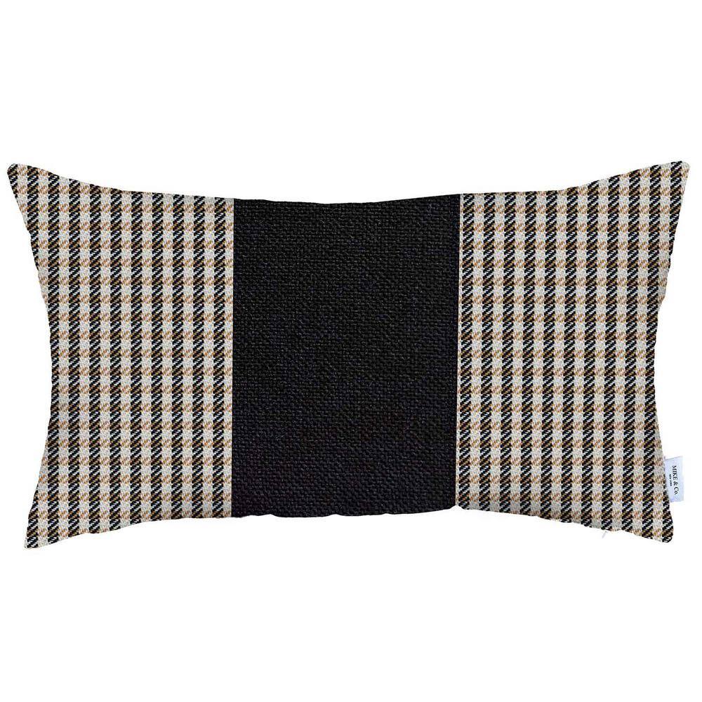 MIKE & Co. NEW YORK Boho-Chic Handcrafted Jacquard Brown and Black 12 in. x 20 in. Lumbar Houndstooth Throw Pillow Cover