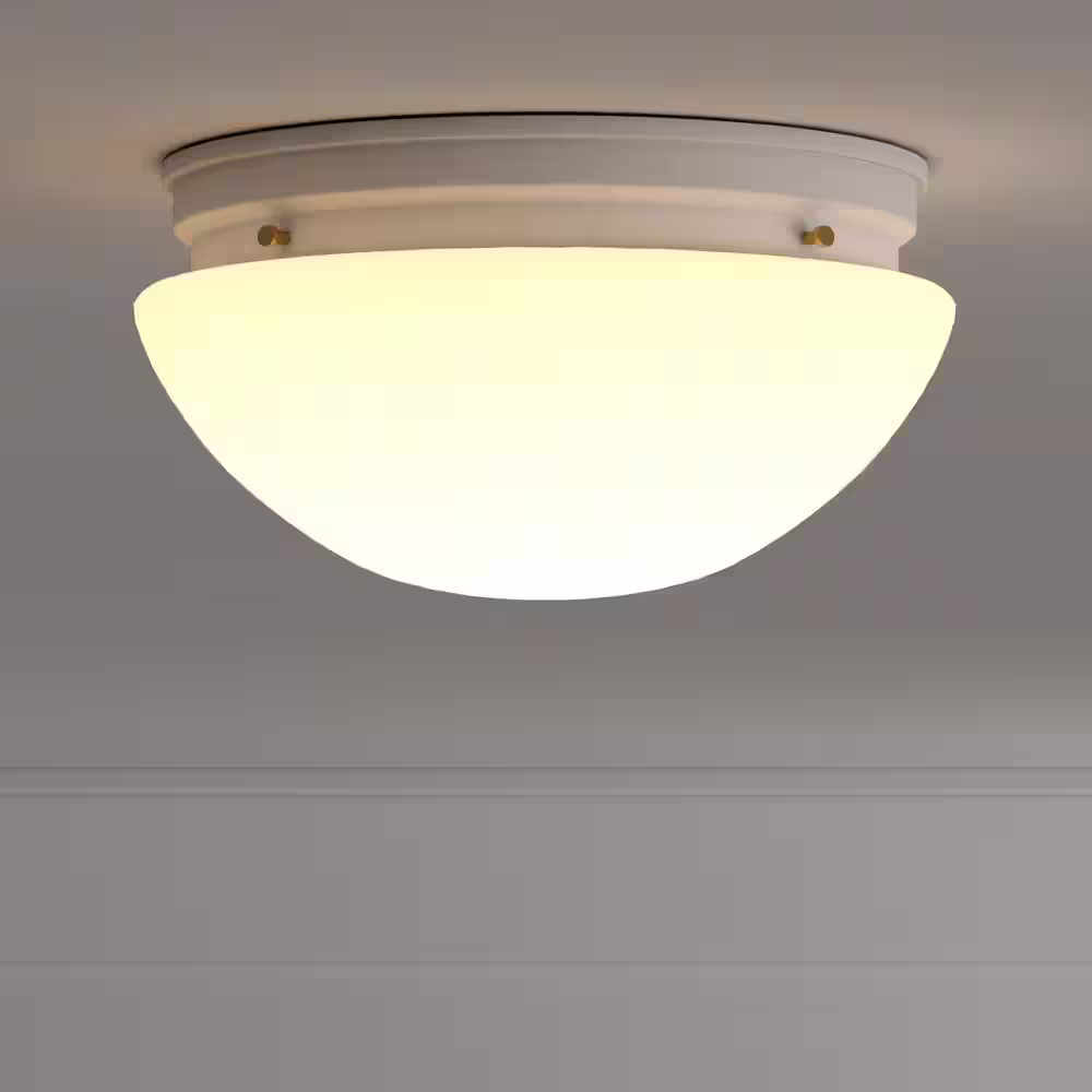 Hampton Bay Basic Flushmount 9 in. 2-Light White Flush Mount with Frosted Glass Shade