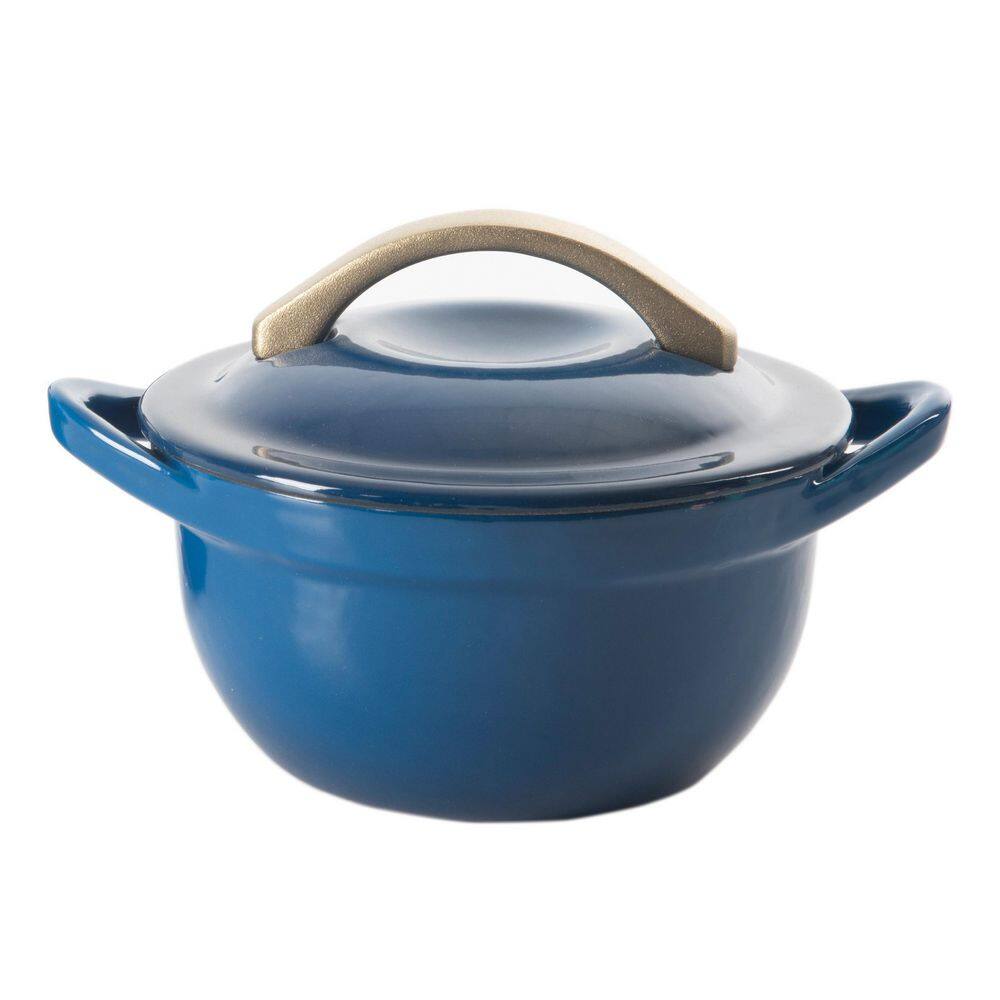 Unbranded 2-Piece 4.7 in. Enameled Cast Iron Mini Casserole Set in Blue