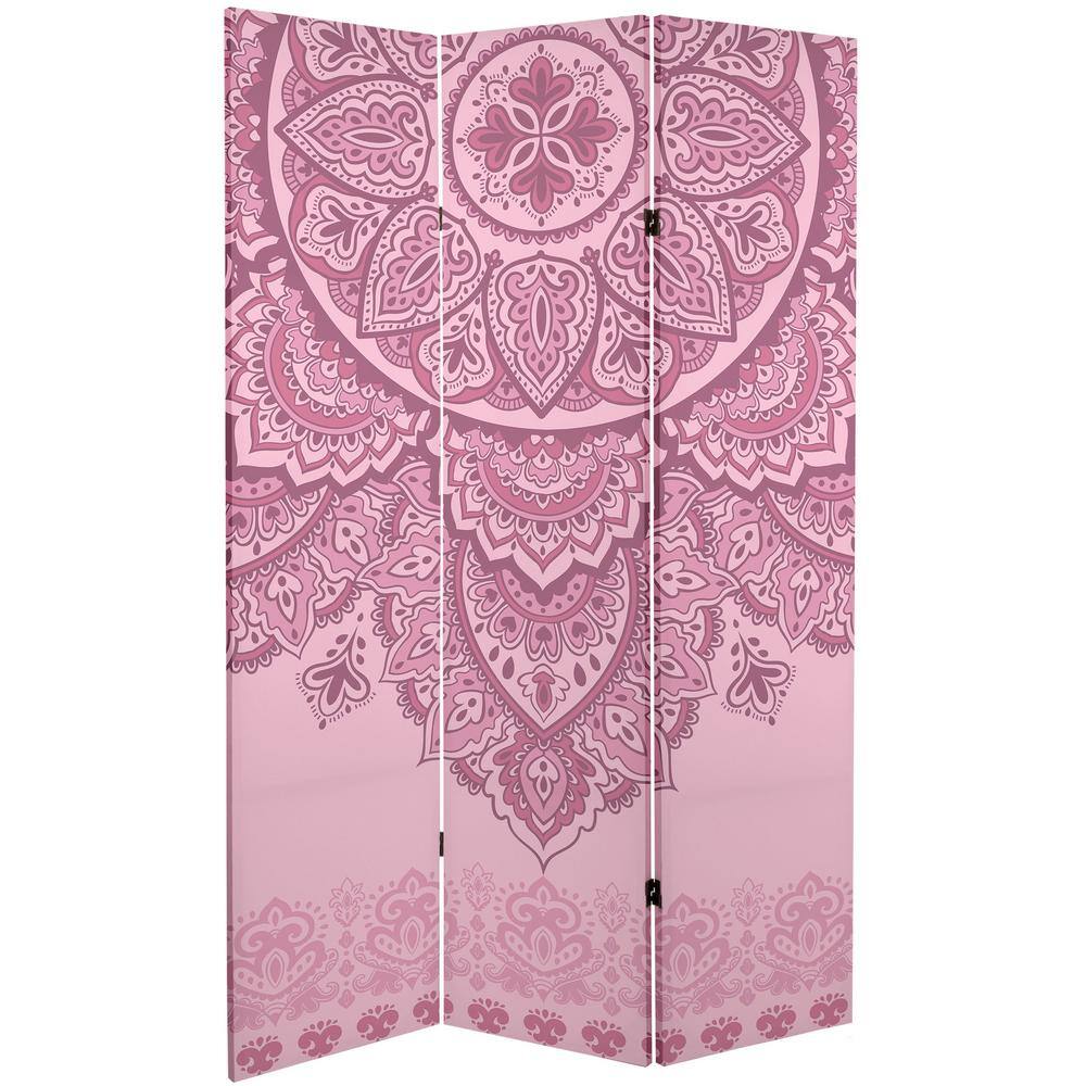 None Pink Mandalas 6 ft. Printed 3-Panel Room Divider