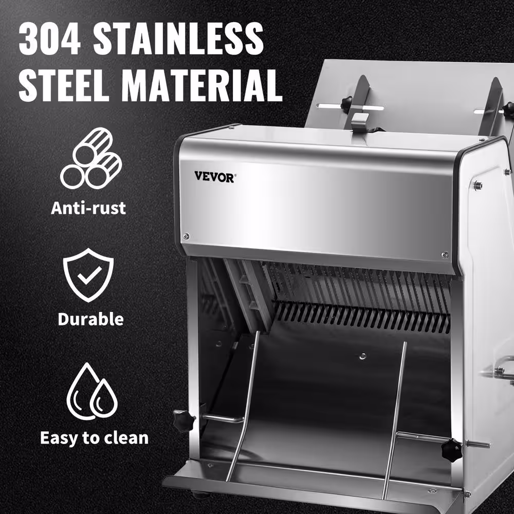 VEVOR Commercial Toast Bread Slicer 0.48 in. 370-Watt Silver Thickness Electric Bread Cutting Machine Bakery Bread Slicer