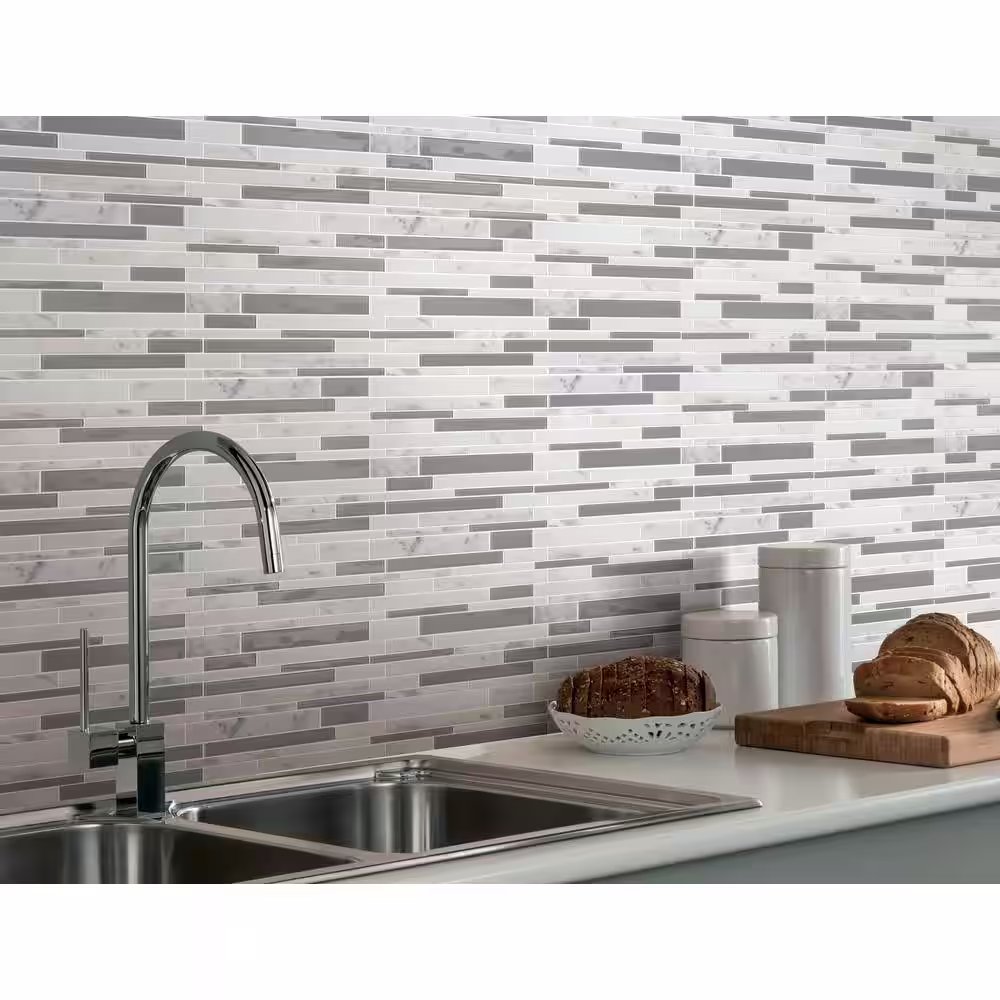 SpeedTiles Take Home Sample - Soft Ramp White and Gray 4 in. x 4 in. x 0.2 in Stone and Glass Peel and Stick Tile (0.11 sq. ft./ea)