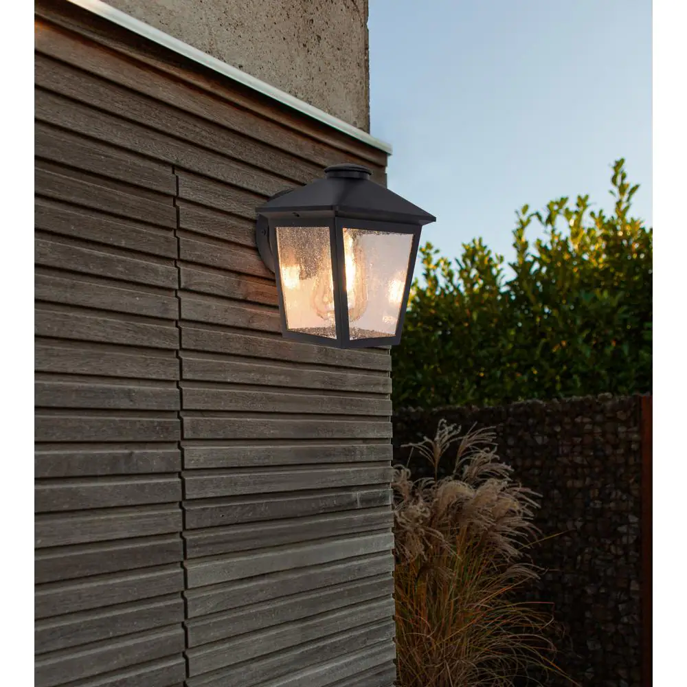 None Malena 1-Light Black Hardwired Outdoor Wall Lantern Sconce Light with Clear Seeded Glass