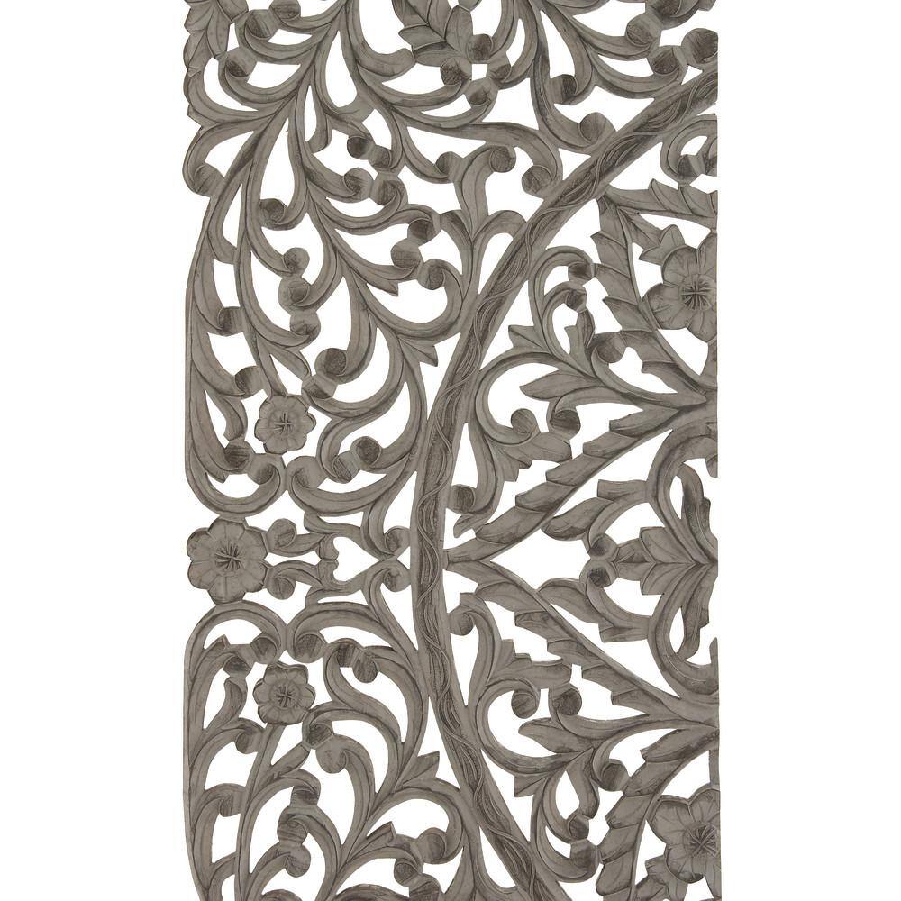 Litton Lane Wood Gray Handmade Intricately Carved Floral Wall Decor with Mandala Design (Set of 3)