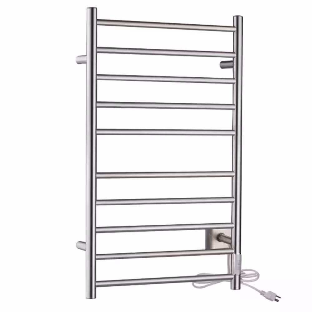 ANZZI Crete 10-Bar Stainless Steel Plug-in Wall Mounted Towel Warmer Rack in Brushed Nickel