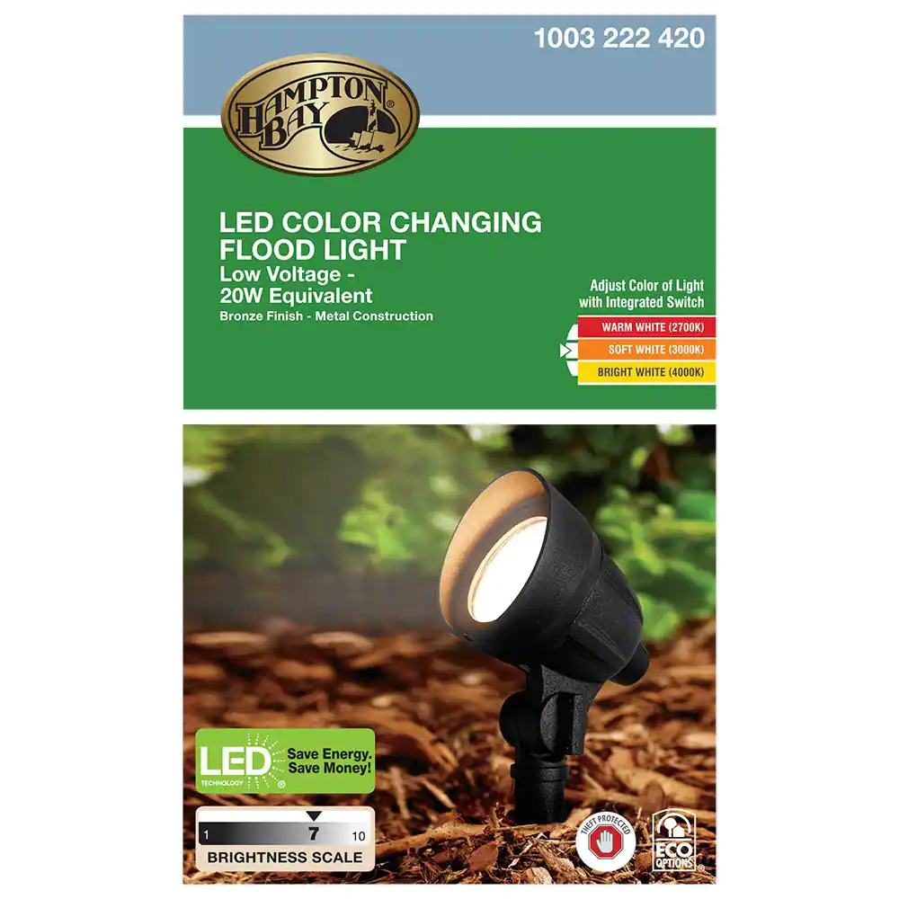 Hampton Bay 20-Watt Equivalent Low Voltage Millennium Bronze Adjustable Light Color Integrated LED Outdoor Landscape Flood Light