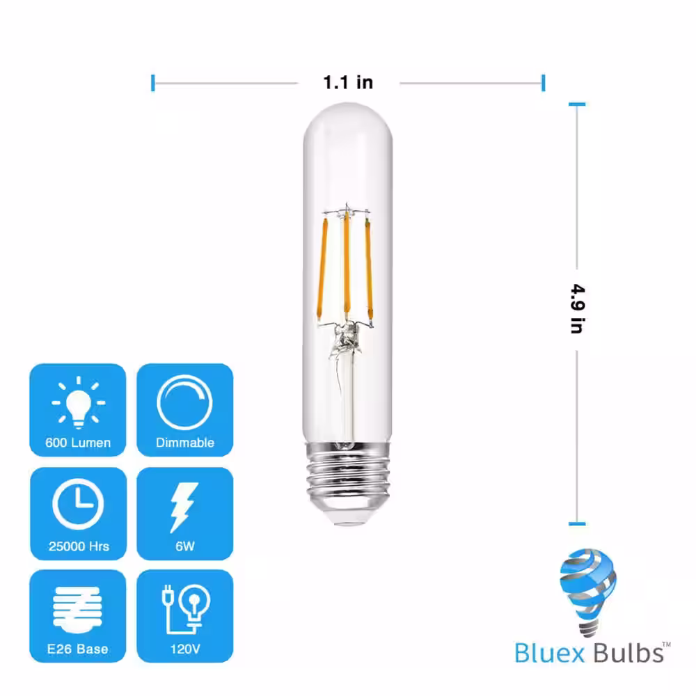 BLUEX BULBS 60-Watt Equivalent T10 Household Indoor LED Light Bulb in Warm White (6-Pack)