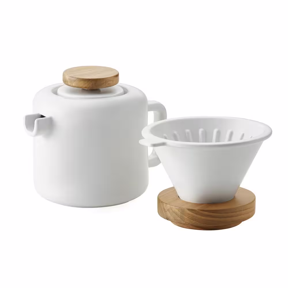 BonJour 4-Cup Matte White Pour-Over Coffee Set