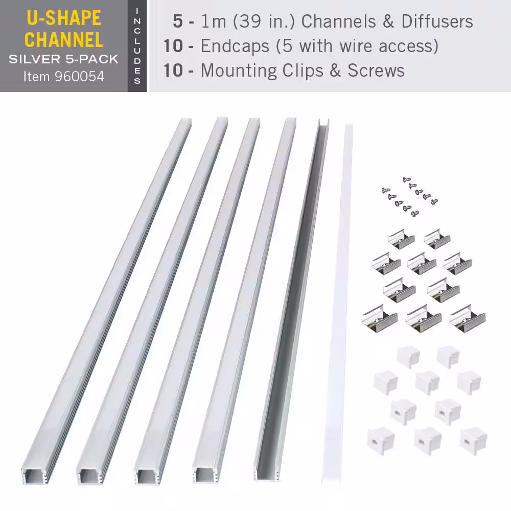 Armacost Lighting U-Shape Silver Tape Light Channel LED Mounting Hardware (5-Pack)