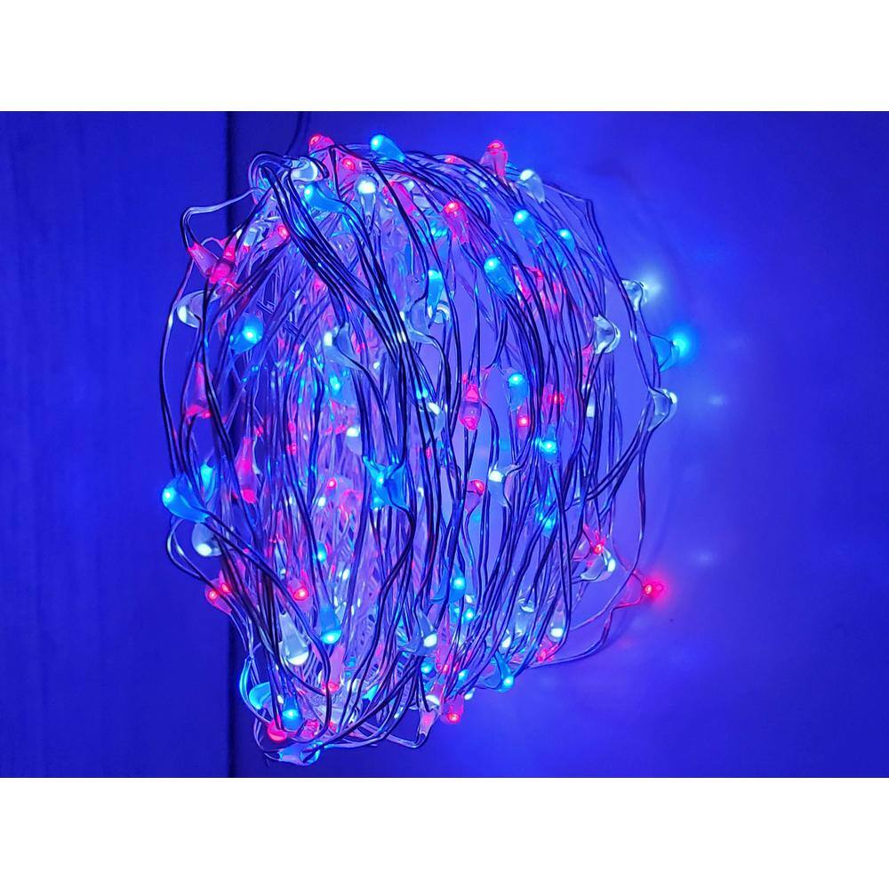 None Outdoor 36 ft. Solar Micro LED String Light with 200 Red, White and Blue Alternating LEDs (4-Pack)