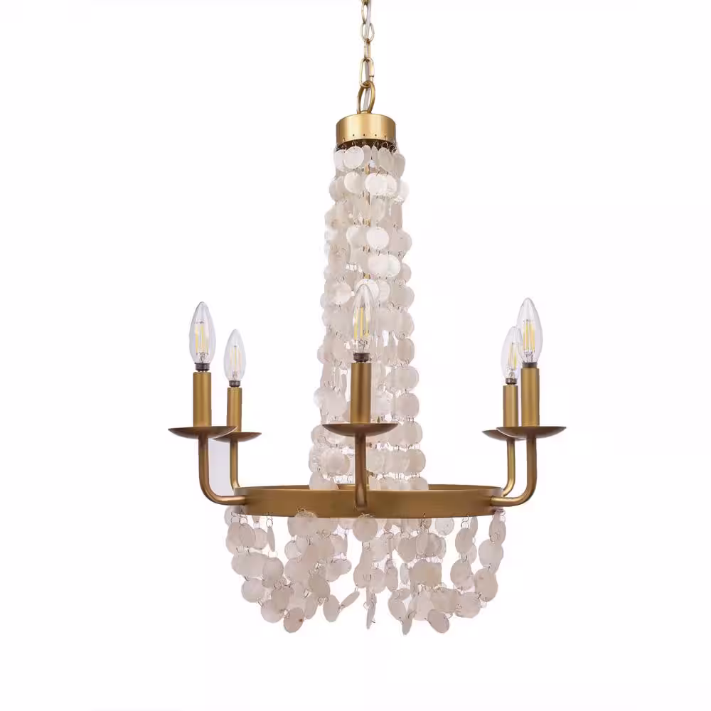 River of Goods 6-Light Brushed Gold Chandelier with Capiz Shells