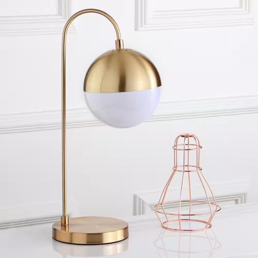 SAFAVIEH Cappi 20.5 in. Brass Gold Arc Table Lamp with Gold Sphere Shade