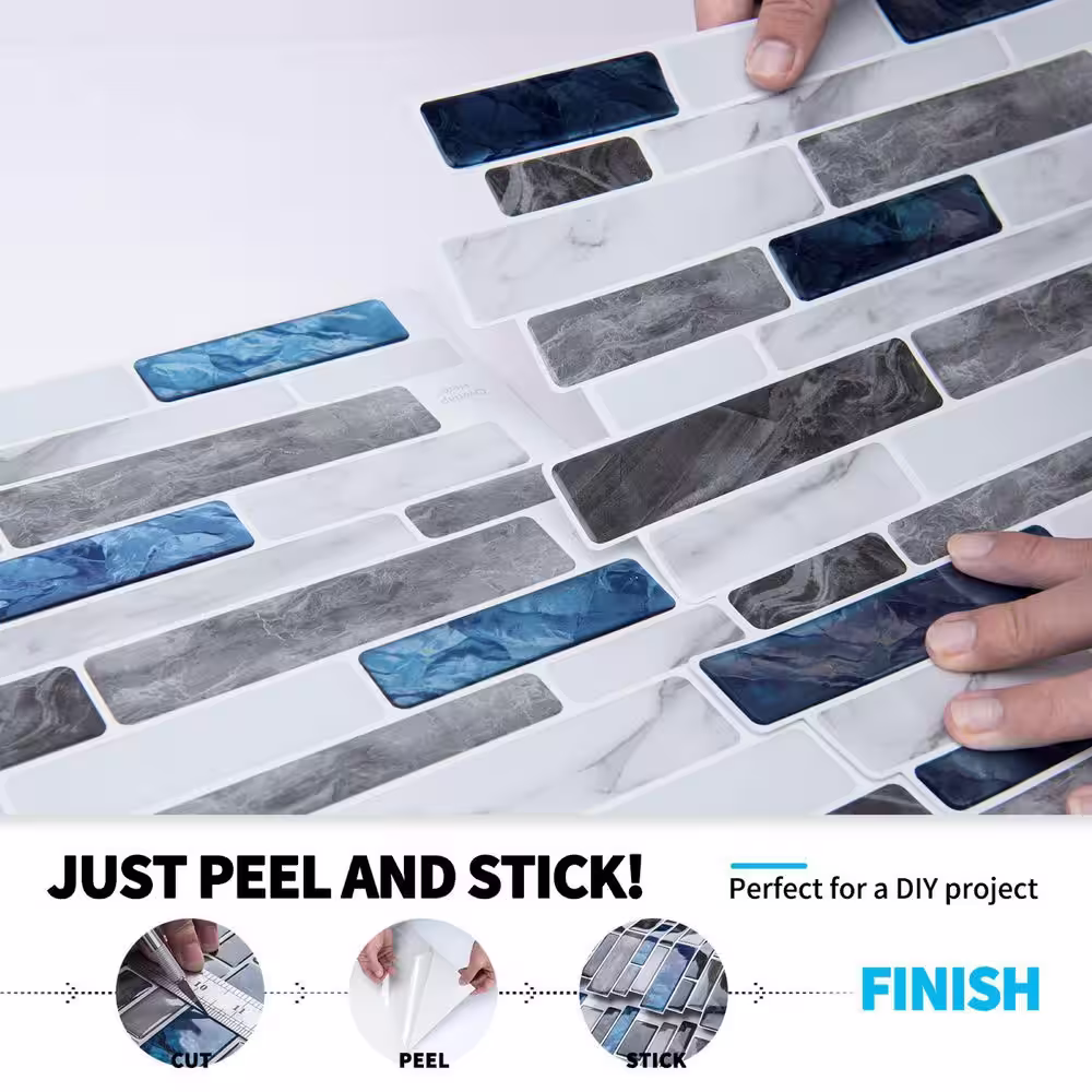 Art3d Design Blue 12 in. x 12 in. Marble Vinyl Peel and Stick Tile for Kitchen Backsplash (9 sq. ft./box)