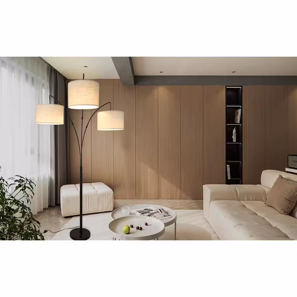 Depuley 79 in. 3-Light Black Arc Floor Lamp, LED Standing Floor Lamp with Hanging Lampshades for Living Room