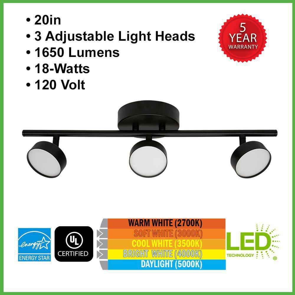 ETi 20 in. 3-Light Matte Black Adjustable Color Temperature and Heads Integrated LED Fixed Track Lighting Kit (4-Pack)