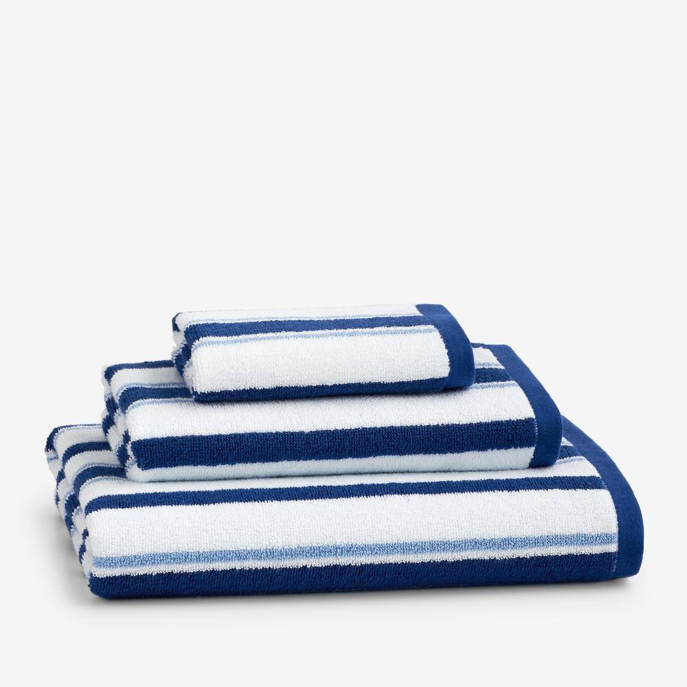 Company Kids by The Company Store Company Kids Stripe Yarn-Dyed Blue Striped Cotton Single Bath Towel
