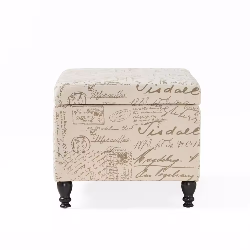Noble House Parisian Beige French Script Linen Storage Bench
