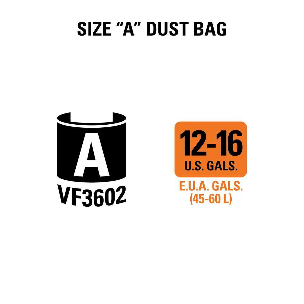 RIDGID Wet/Dry Vac Premium Cyclonic Dry Pick-up Only Dust Bags for Select 12 to 16 Gallon RIDGID Shop Vacuums, Size A (12-Pack)