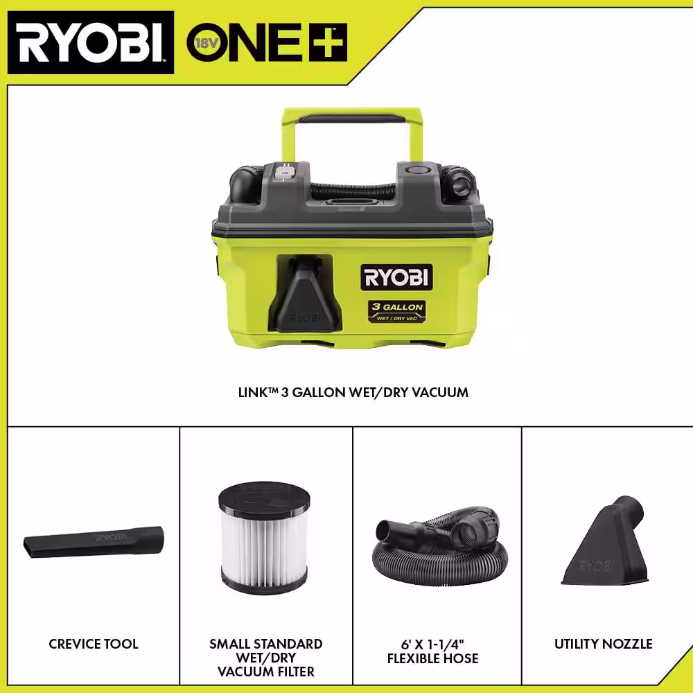 RYOBI ONE+ 18V LINK Cordless 3 Gal. Wet/Dry Vacuum (Tool Only)