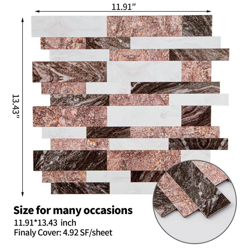 None Black and White and Brown 12 in. x 12 in. PVC Peel and Stick Tile Backsplash (5 sq. ft./5 Sheets)