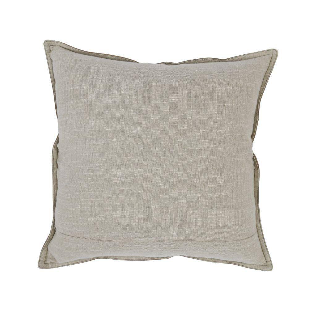 Benjara Norm Taupe Brown Solid Stitched Cotton Decorative 22 in. x 22 in. Throw Pillow