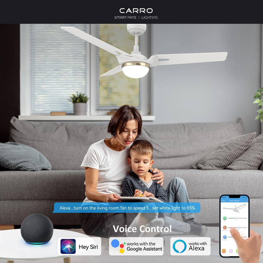 CARRO Clifden 52 in. Dimmable LED Indoor/Outdoor White Smart Ceiling Fan with Light and Remote, Works with Alexa/Google Home