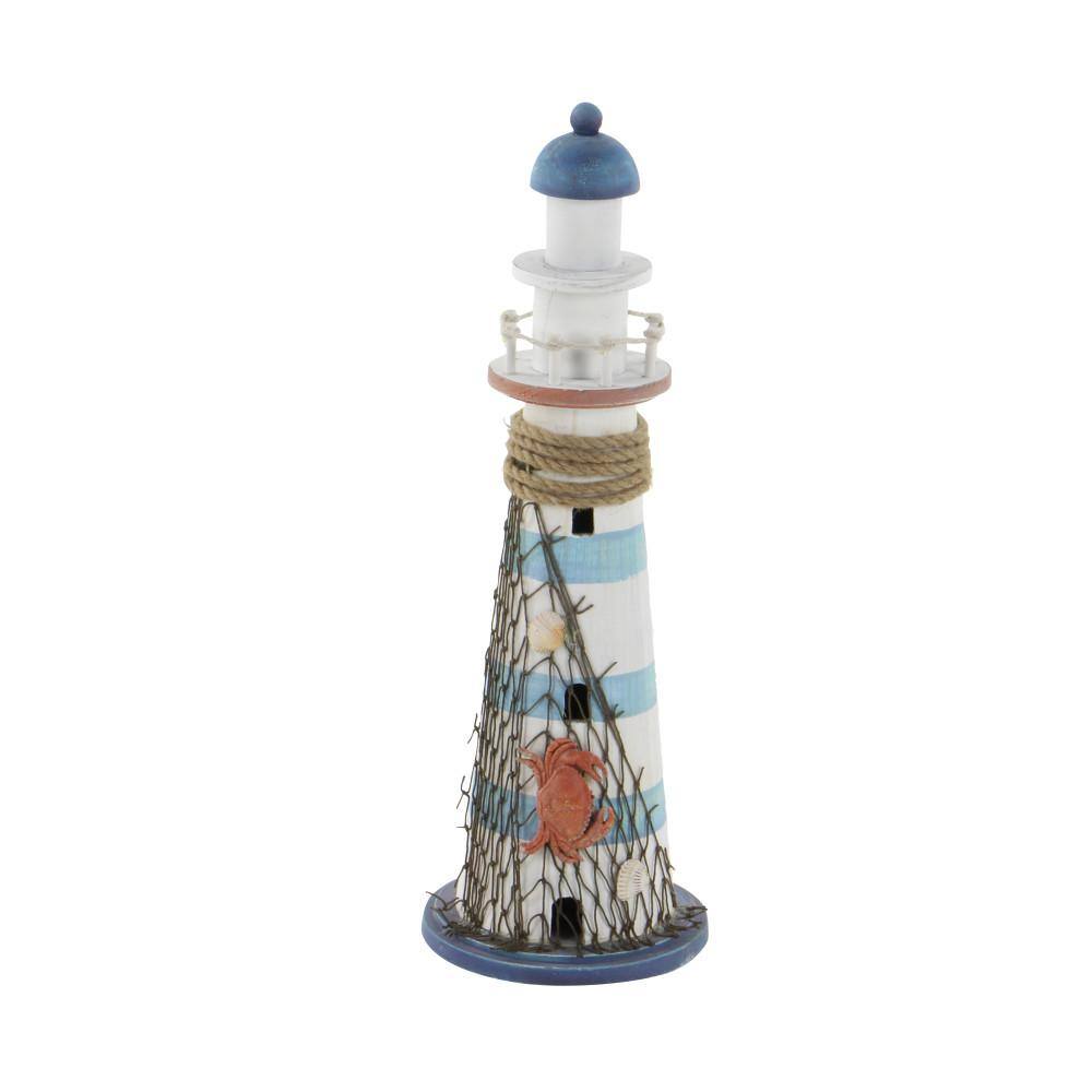 Litton Lane White Wood Light House Sculpture with Netting