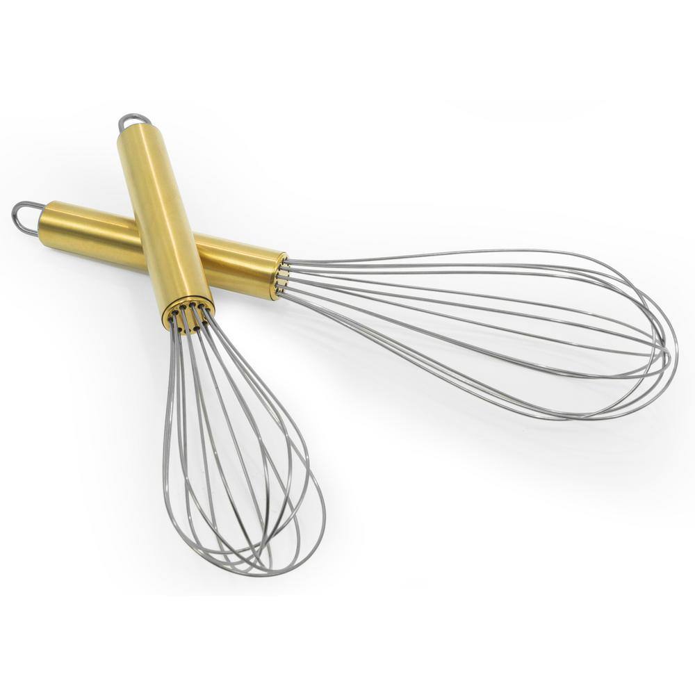 ExcelSteel 2-Piece Stainless Steel Whisk 8 in. plus 10 in. W/Gold Handle