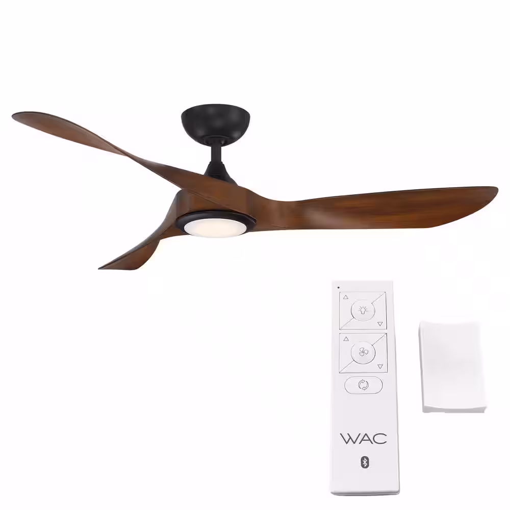 None Swirl 54 in. Integrated LED Indoor and Outdoor 3-Blade Smart Ceiling Fan Matte Black Koa with Remote 3000k