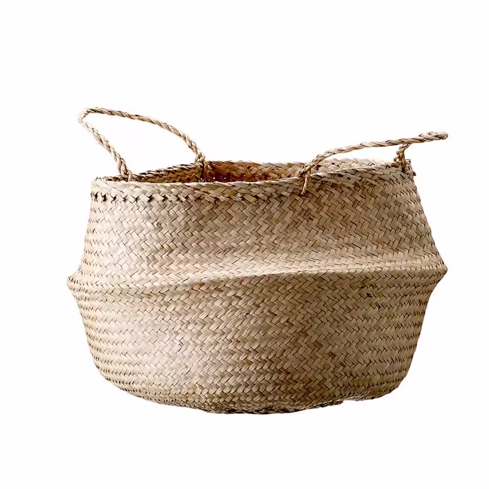 Storied Home Large Beige Collapsible Seagrass Basket with Handles