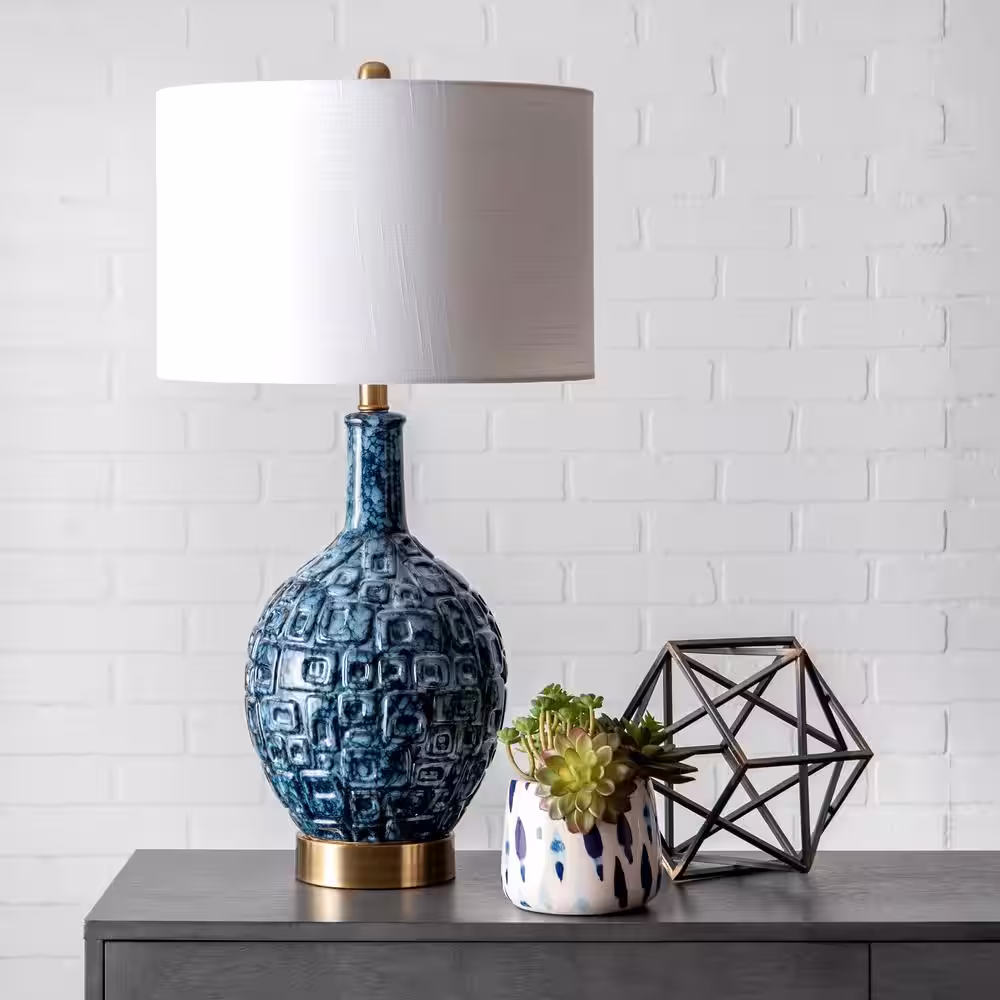 nuLOOM Tucson 28 in. Blue Bohemian Table Lamp, Dimmable