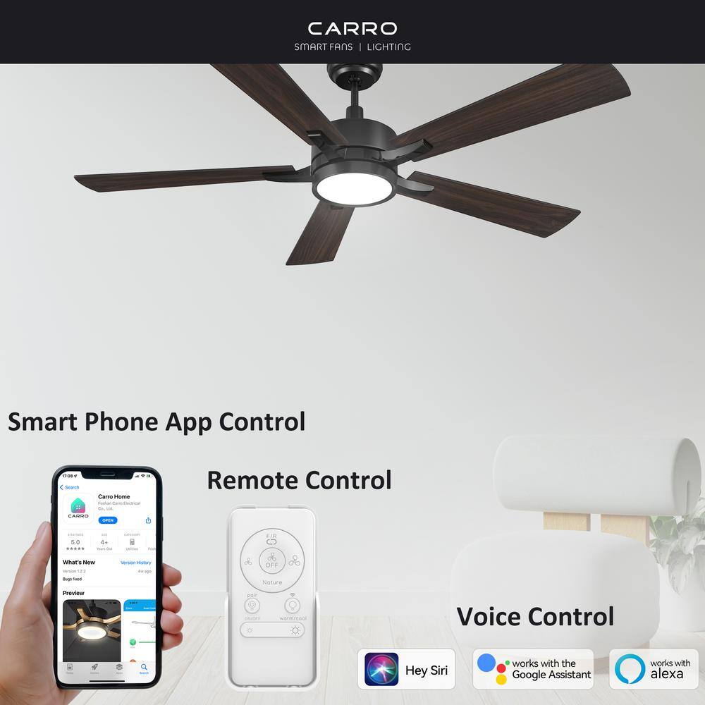 CARRO Apex 52 in. Integrated LED Indoor/Outdoor Black Smart Ceiling Fan with Light and Remote, Works w/Alexa/Google Home