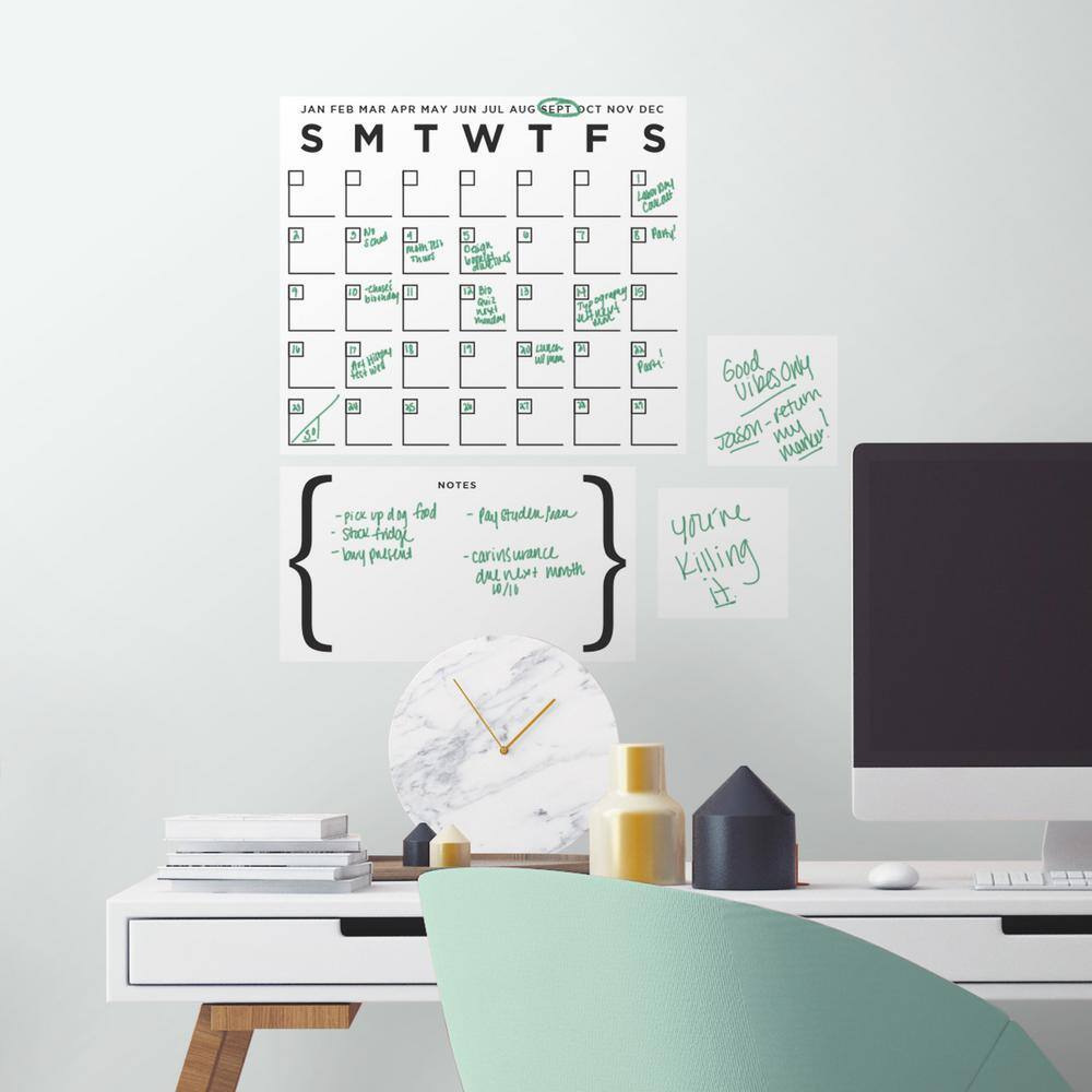 RoomMates Black and White Dry Erase Calendar Peel and Stick Giant Wall Decal Set