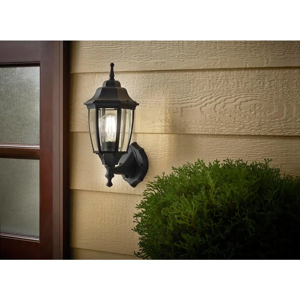 Hampton Bay 14.5 in. Black Dusk to Dawn Decorative Outdoor Wall Lantern Sconce Light