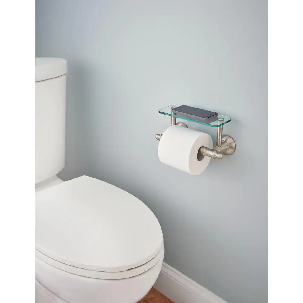 Delta Toilet Paper Holder with Glass Shelf in Brushed Nickel