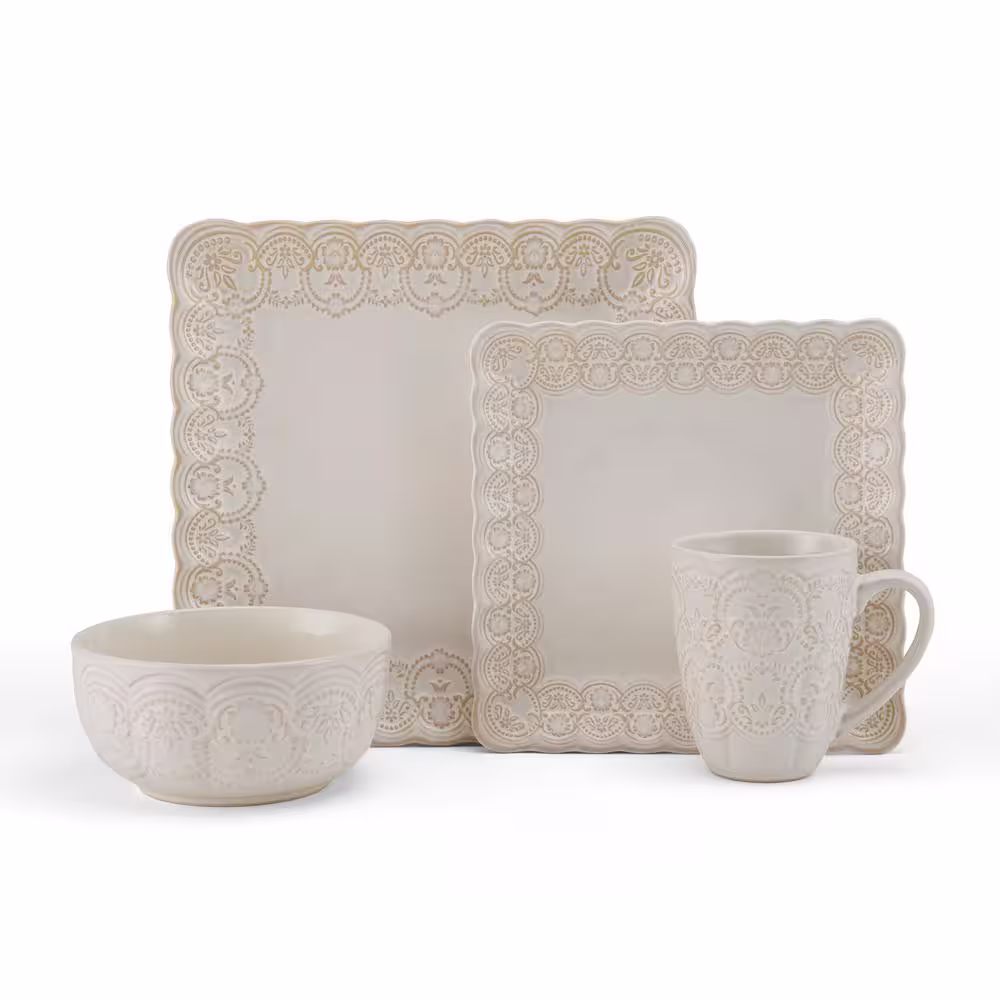 Pfaltzgraff 16-Piece Madeleine White Stoneware Dinnerware Set (Service For 4)