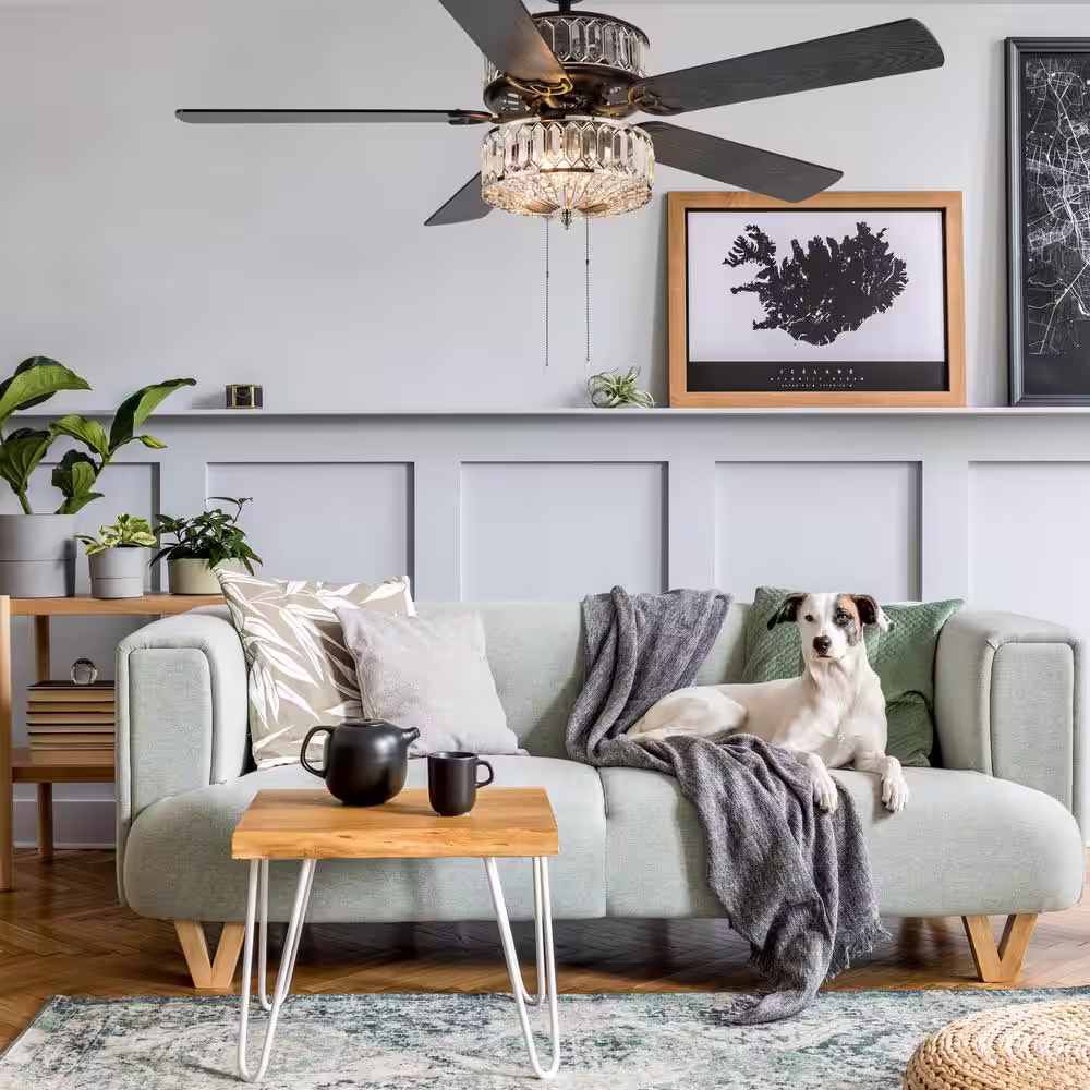 River of Goods Geometric Diamond 52 in. Clear Crystal LED Ceiling Fan With Light