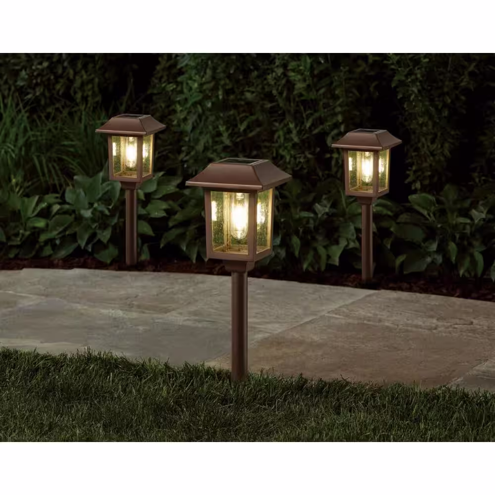 Hampton Bay Mitchell 10 Lumens Golden Bronze Filament LED Outdoor Solar Path Light (6-Pack)