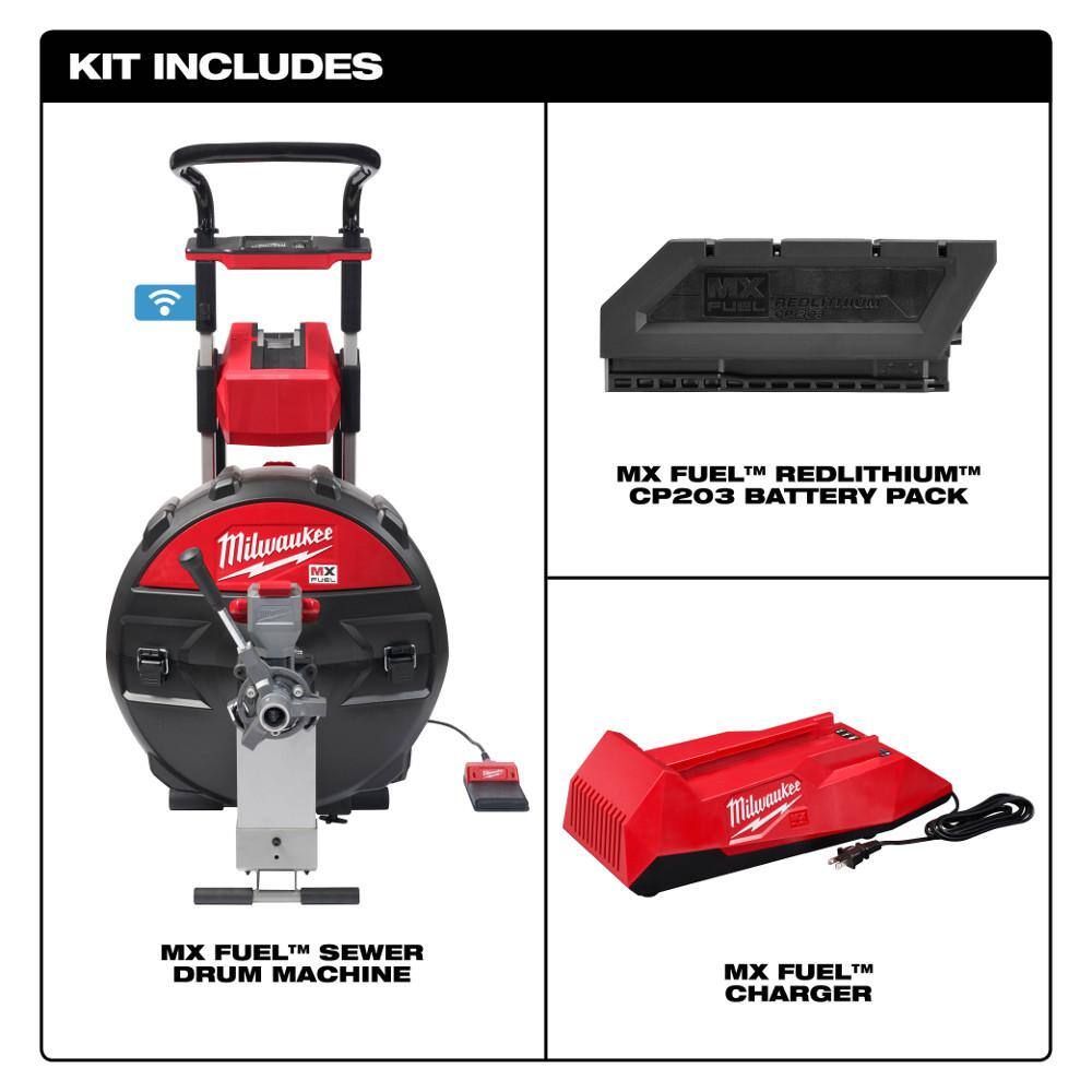 Milwaukee MX Fuel Lithium-Ion Cordless Sewer Drum Machine Kit with Cable Head Attachment Kit