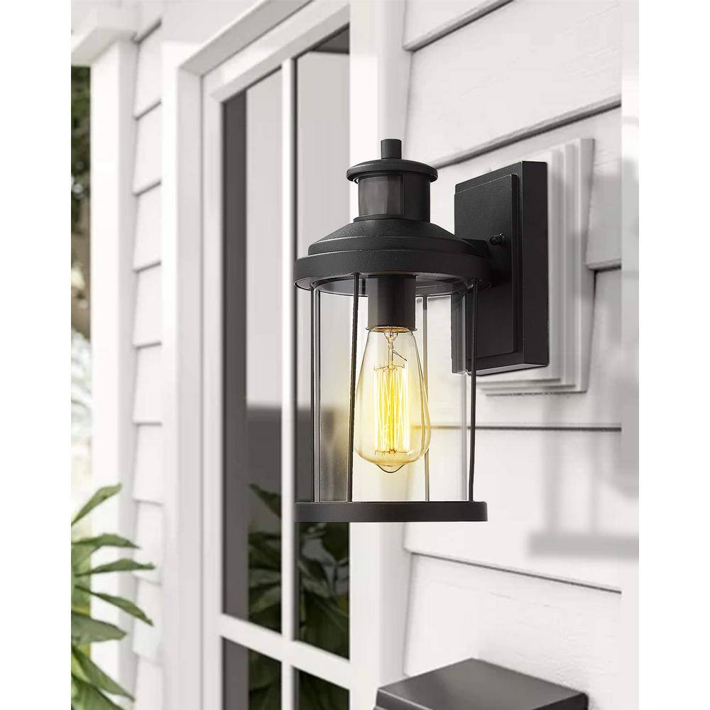 JAZAVA Black Dusk To Dawn Motion Sensing Outdoor Wall Lantern Sconce Light (2-Pack)