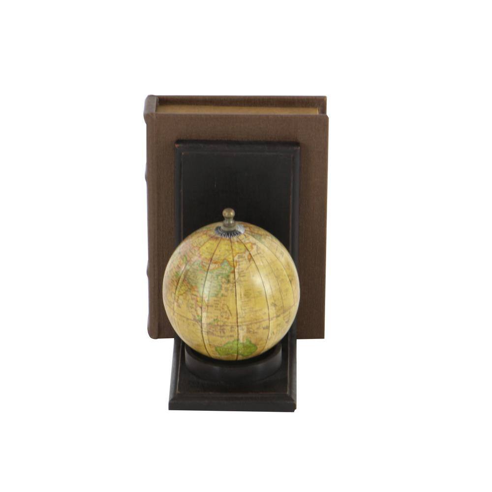 Litton Lane Brown Wood Globe World Map Bookends (Set of 2)