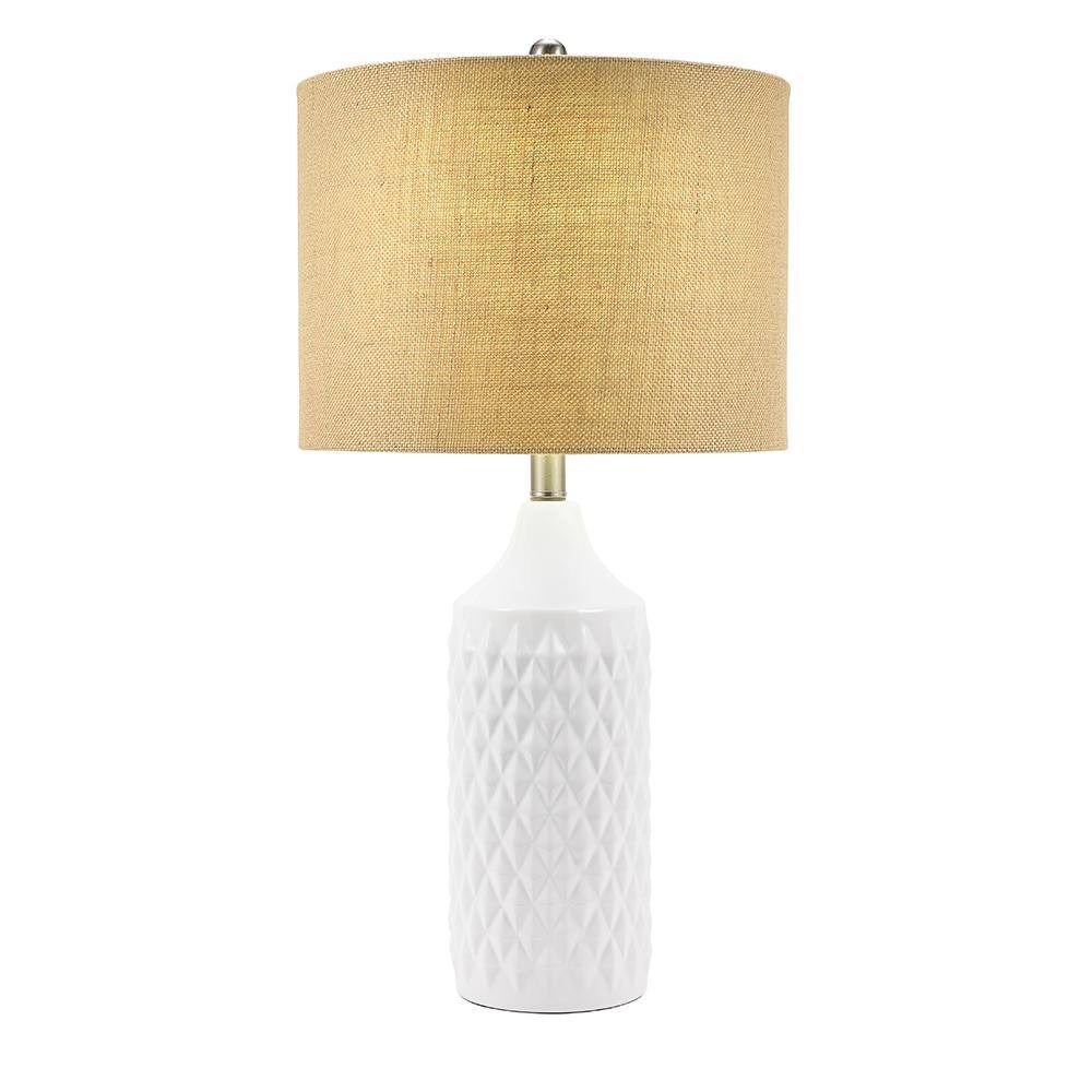 Alsy 27 in. White Textured Ceramic Table Lamp with Natural Linen Shade