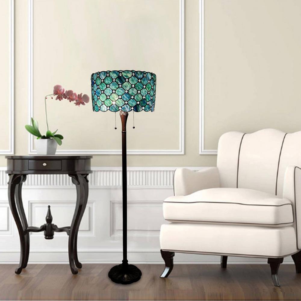 Serena D'italia 58 in. Contemporary Tiffany 2-Light Blue Jeweled Bronze Floor Lamp