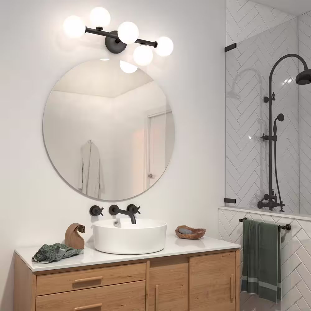 Artika Bloom 27 in. 5-Light Matte Black Modern Integrated LED Vanity Light Bar for Bathroom with Frosted Glass