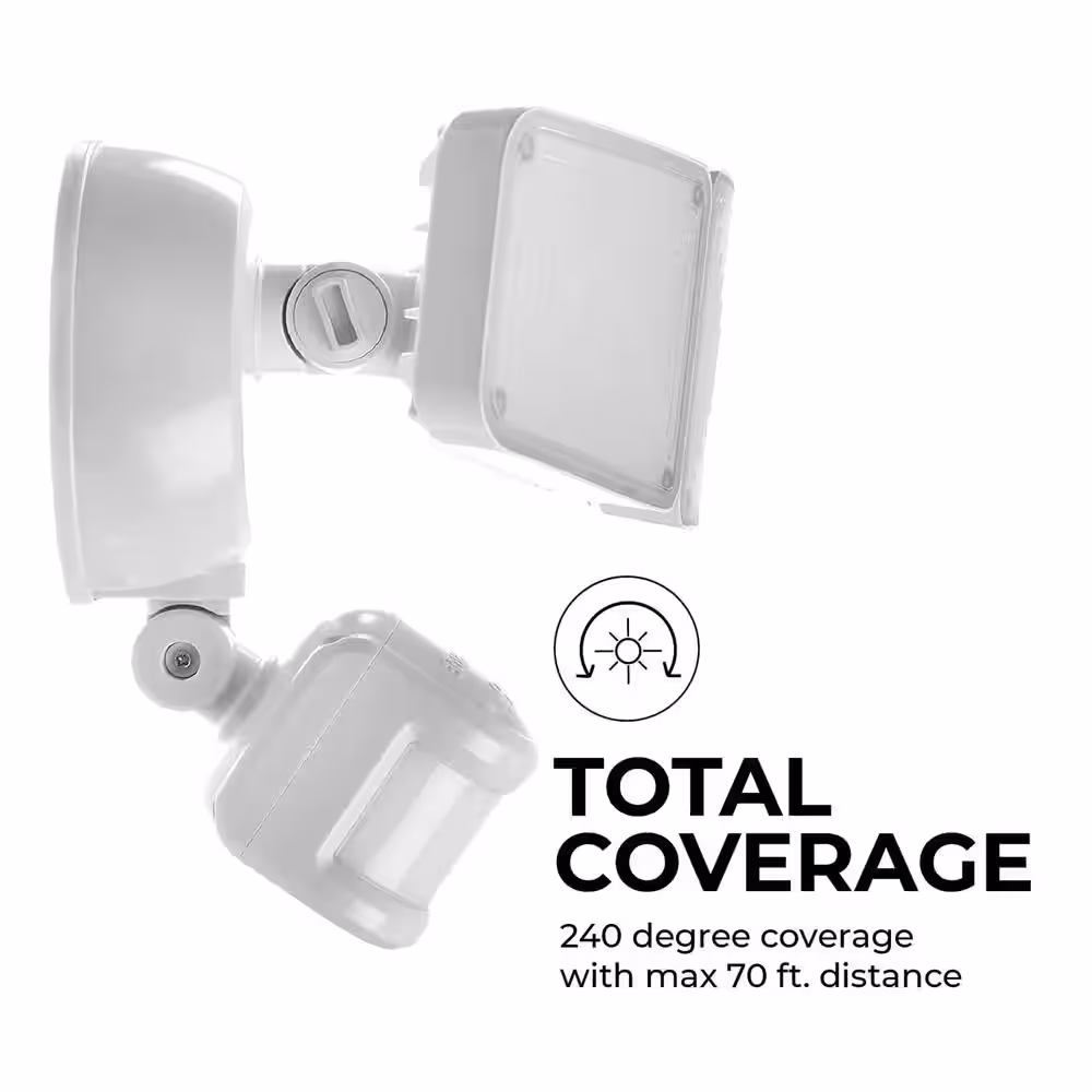 Home Zone Security White Motion Activated Outdoor Integrated LED Triple-Head Ultrabright Flood Light